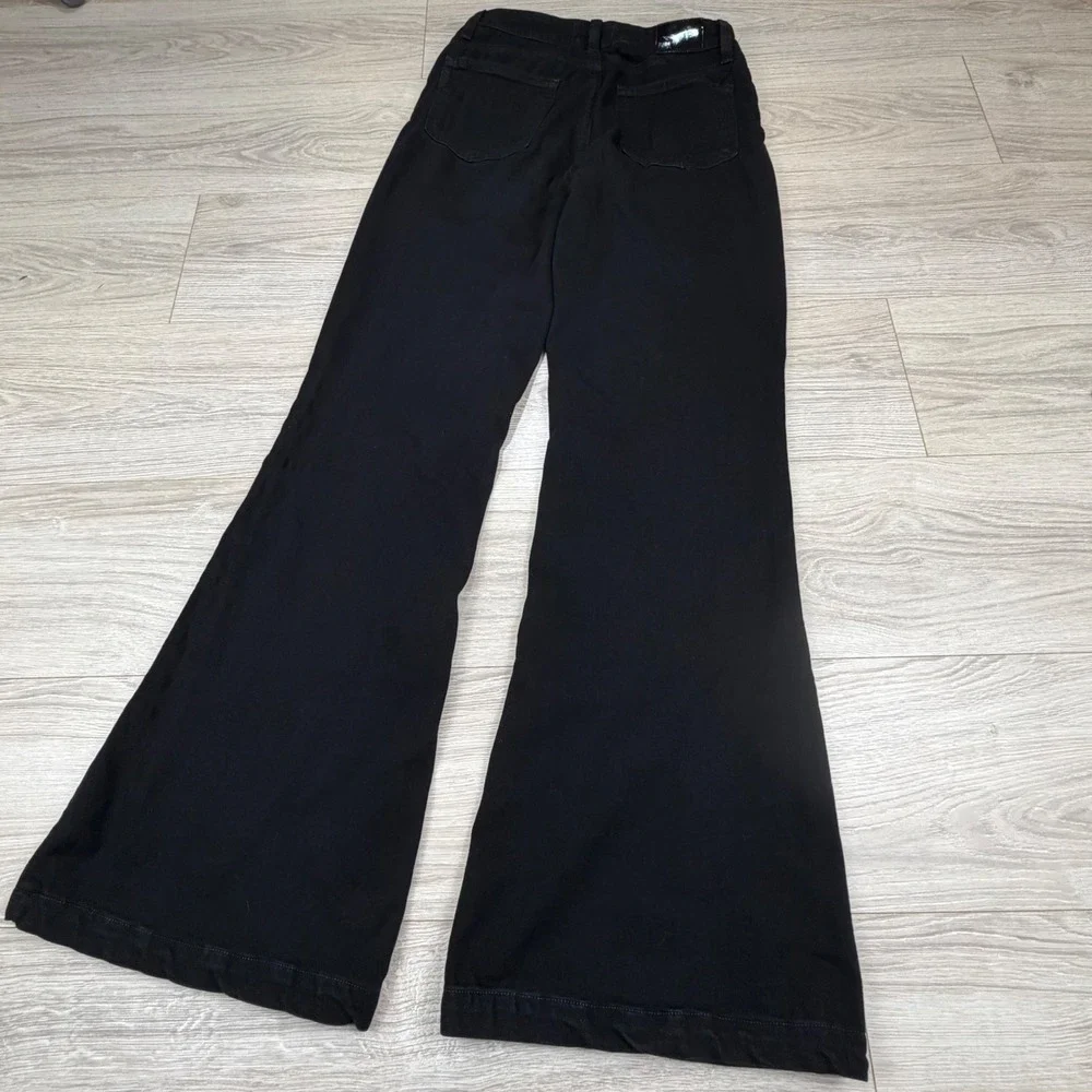 PAIGE Genevieve High‎ Rise Flare Jeans Black Shadow 27 High Waisted Patch Pocket